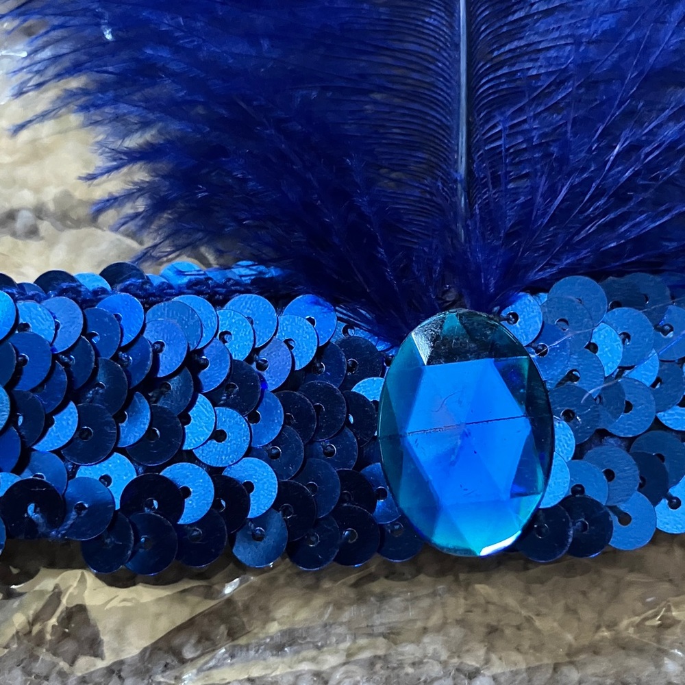 Flapper Sequin Feather Headband Blue NWT - Picture 2 of 3